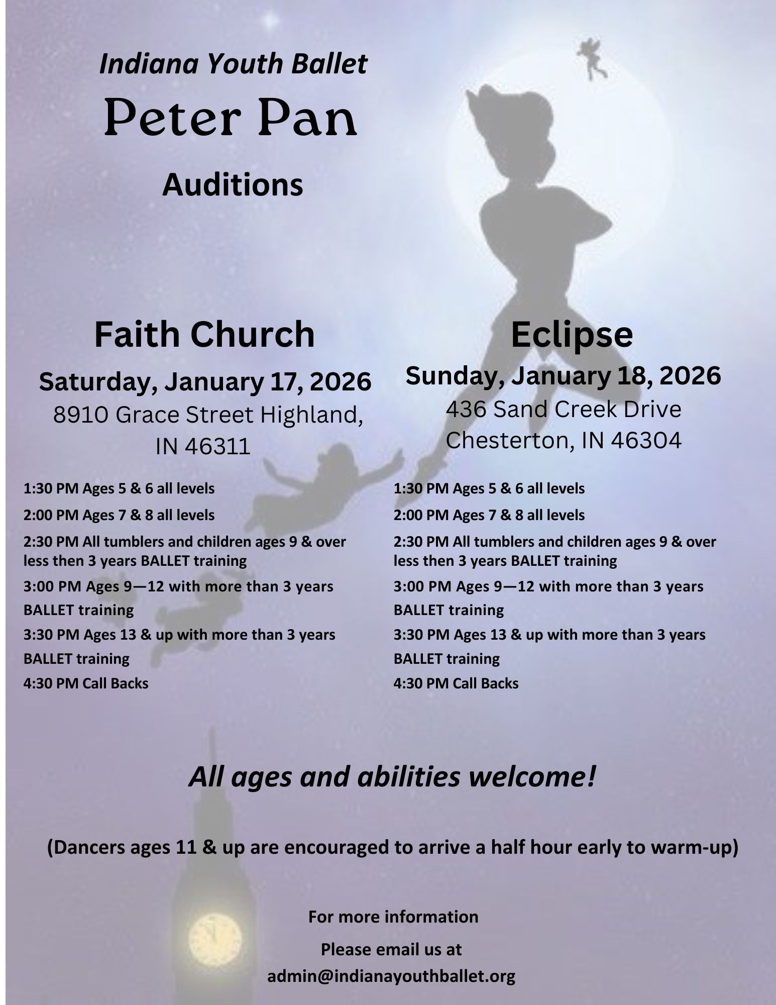2026 Peter Pan Audition Flyer